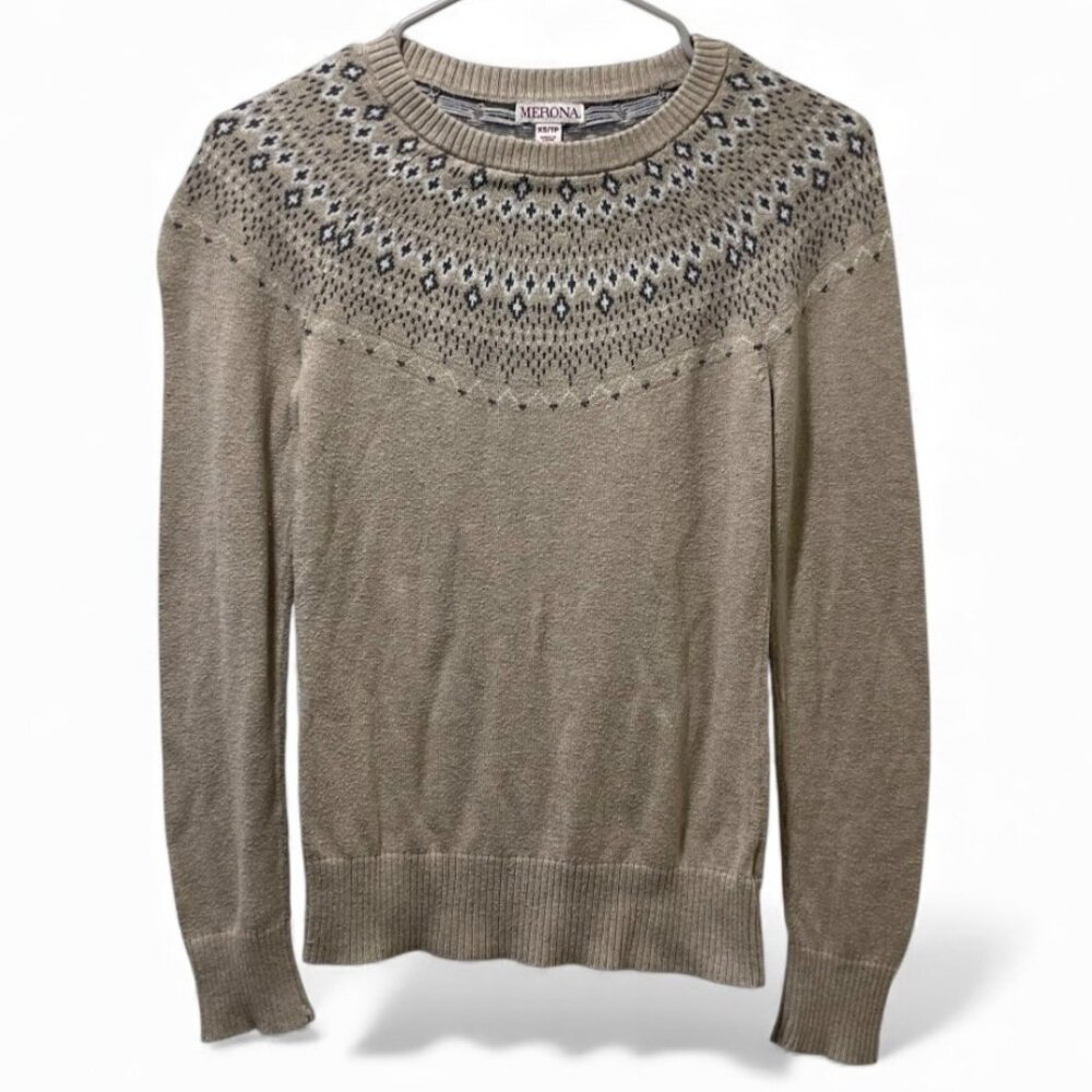 Merona Girls' XS/TP Beige Fair Isle Knit Sweater Cotton Rayon Nylon Blend